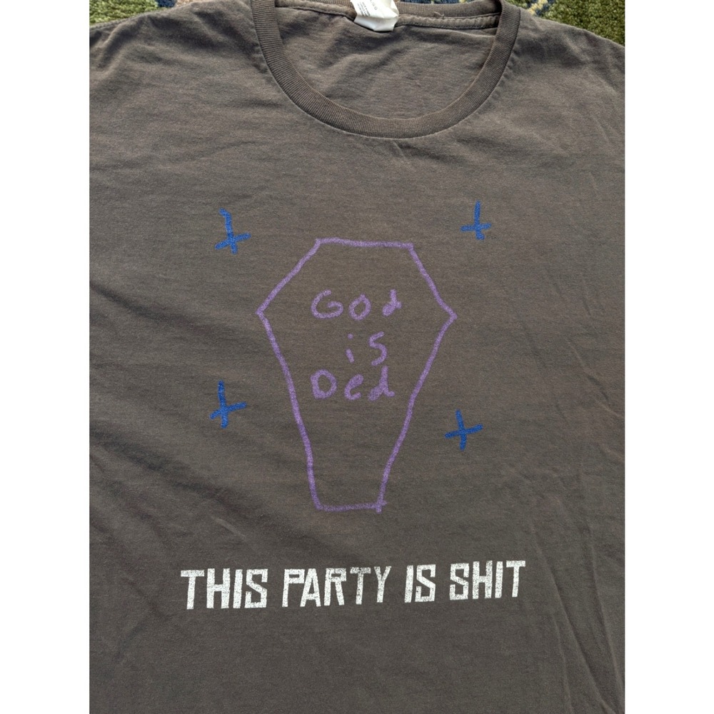 Hanes Authentic-T God Is Ded This Party Is Shit Graphic Tee Charcoal Gray Large